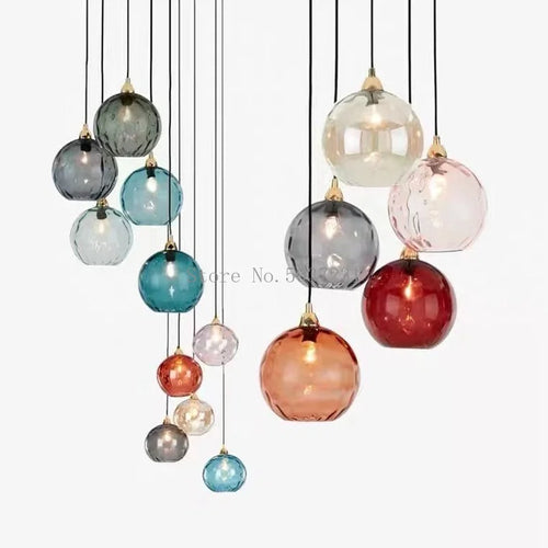 Nordic coloured glass globe pendant light water grain modern restaurant kitchen bedside lamp - vue 7 sur 29