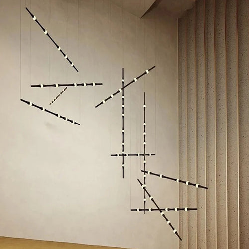 Minimalist LED chandelier in aluminium and acrylic for hotel 3000k - vue 3 sur 8