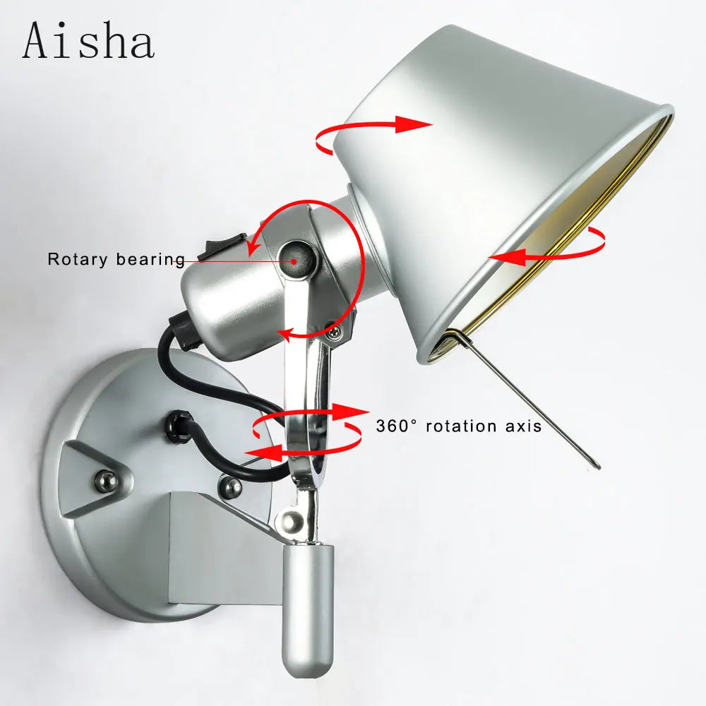 Vintage industrial swing arm wall light for reading - vue 4 sur 8
