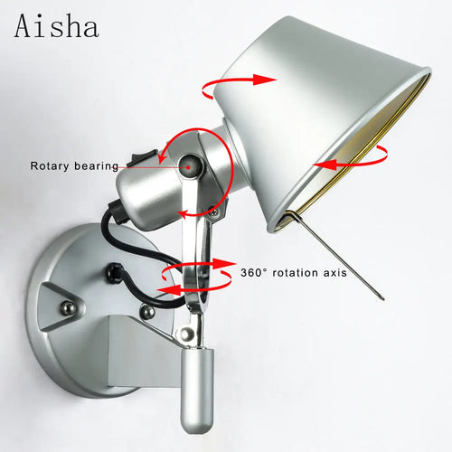 Vintage industrial swing arm wall light for reading - vue 5 sur 8