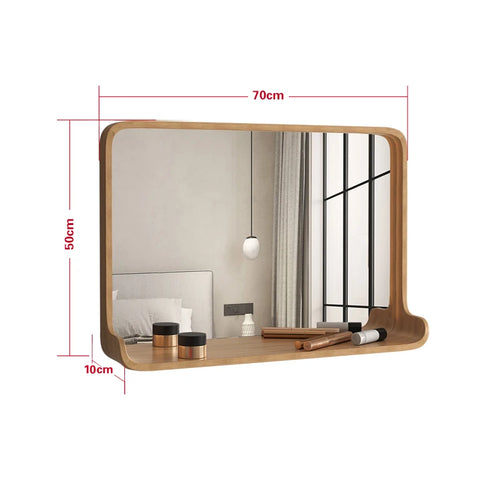 Solid wood mirror with LED lighting and wall mounting