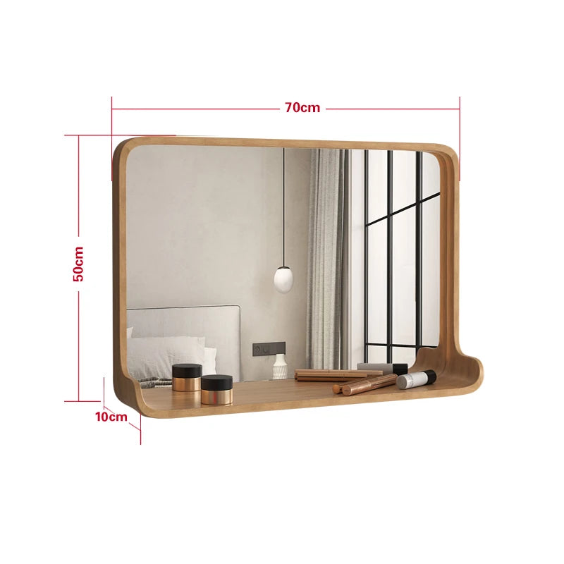 Solid wood mirror with LED lighting and wall mounting