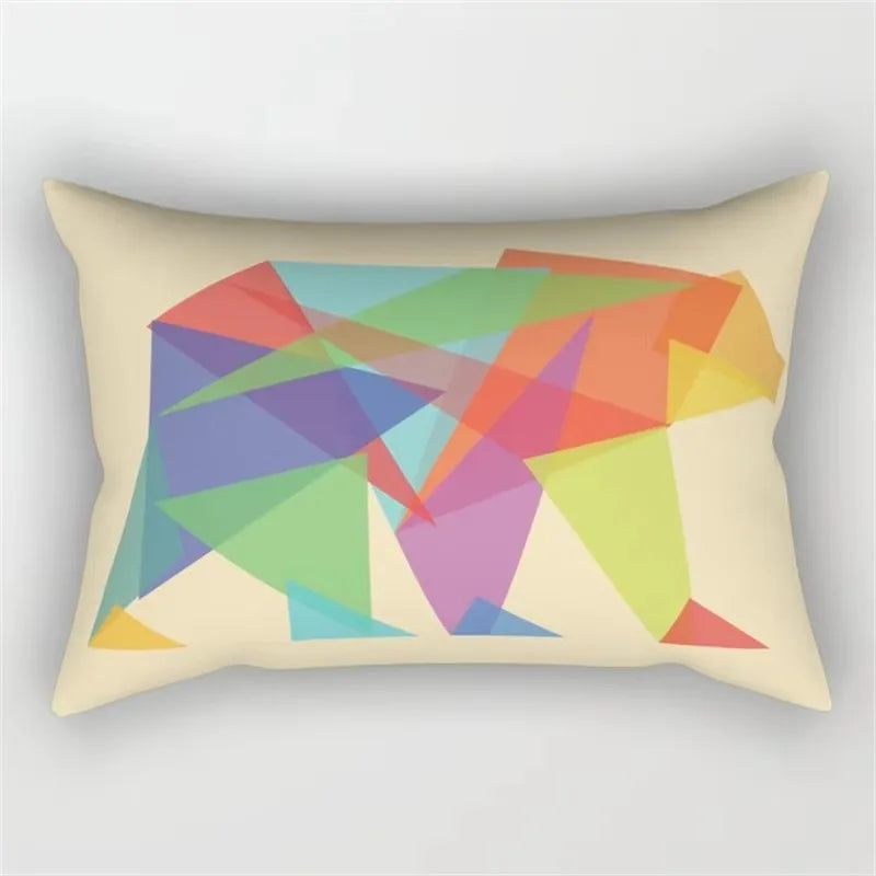 Geometric rainbow and botanical pattern cushion cover