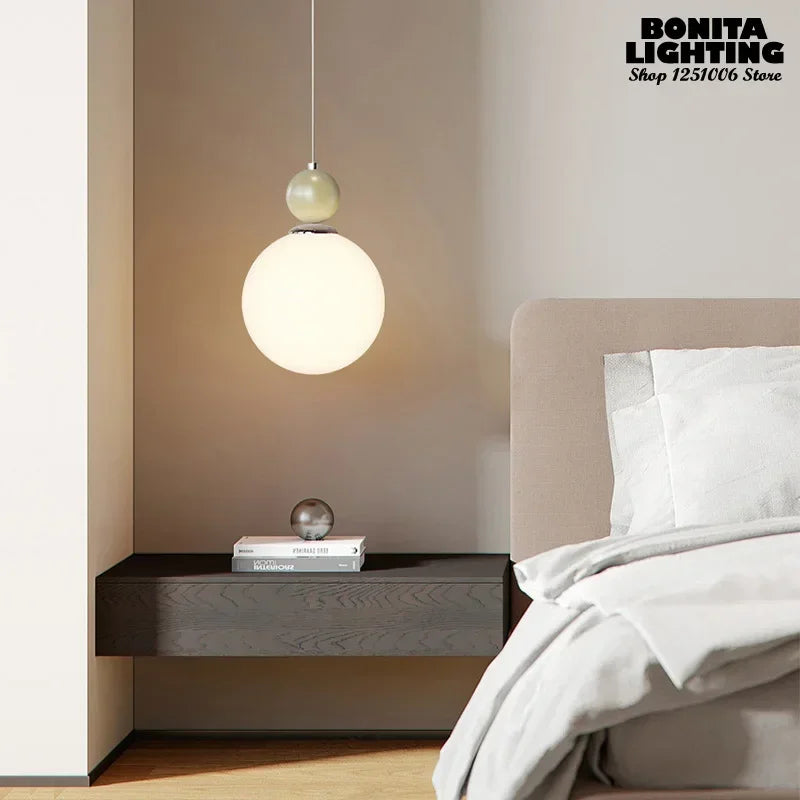 Frosted white flower glass pendant light with adjustable cord for eye protection
