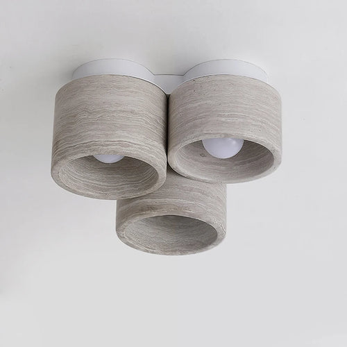 Modern LED ceiling light with 3 heads in wood grain stone wabi sabi style - vue 4 sur 6