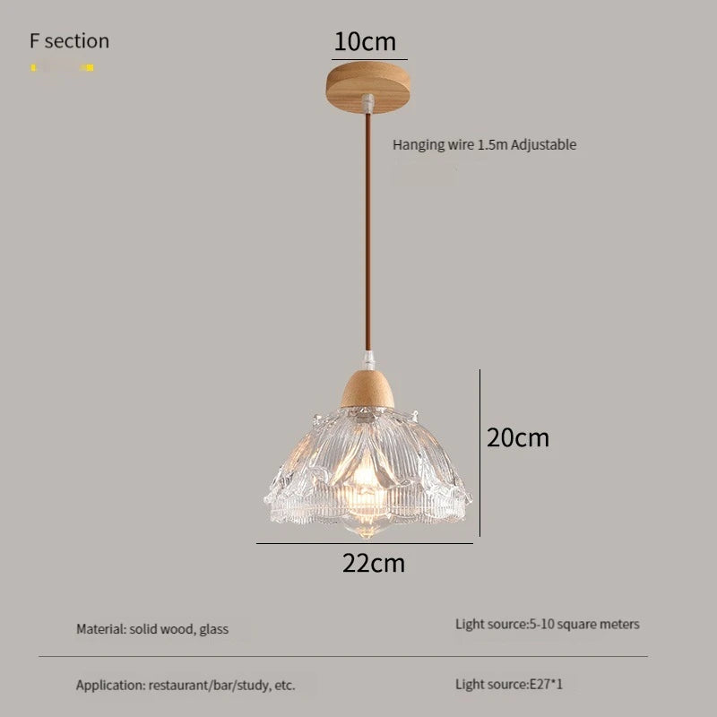 Modern nordic LED pendant chandelier in wood and glass - vue 10 sur 13