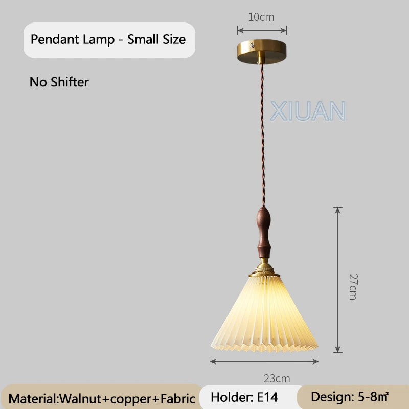 Japanese vintage chandelier with pleated walnut lampshade - vue 12 sur 12