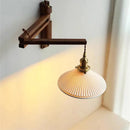 Japanese wooden wall light with retro ceramic lampshade