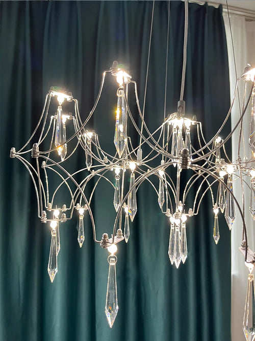 Post-modern crystal light cube LED chandelier in stainless steel - vue 7 sur 13