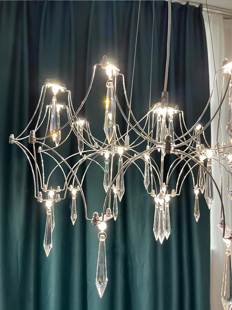 Post-modern crystal light cube LED chandelier in stainless steel - vue 6 sur 13
