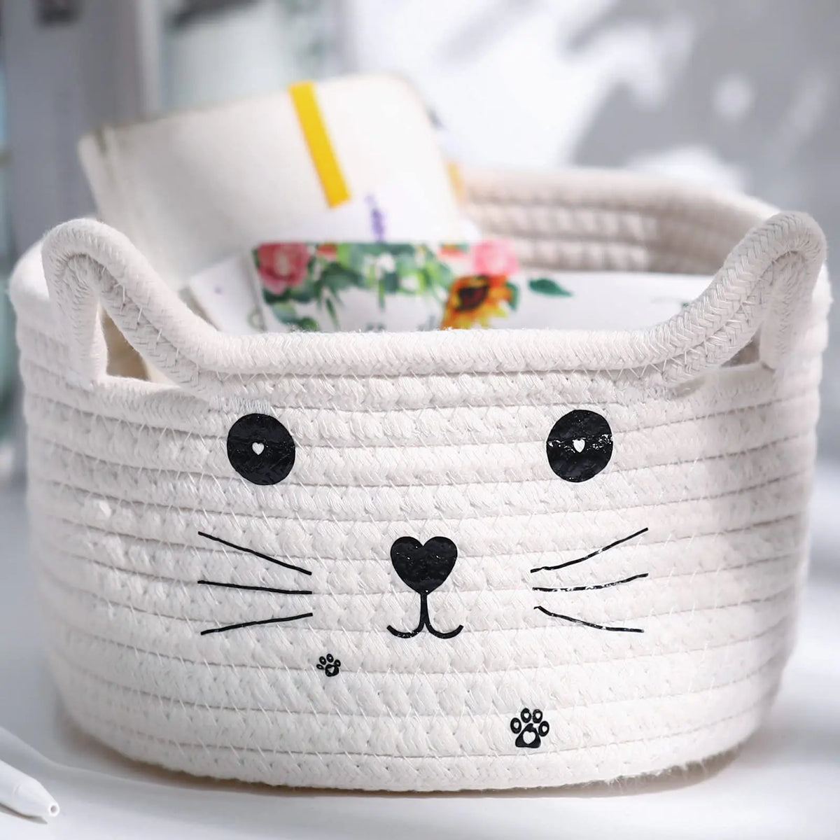 decorative and practical kitten-themed cotton storage baskets