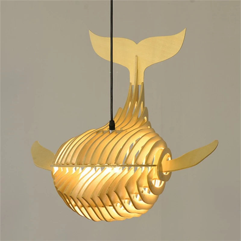 Modern wooden art pendant light whale wood lamp