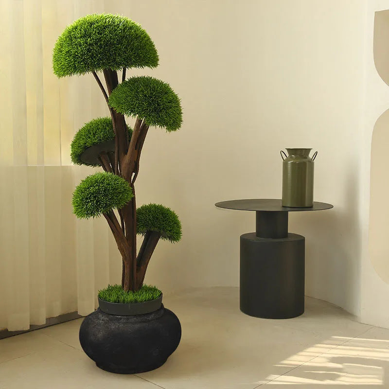 Artificial green bonsai tree in pot for indoor decoration