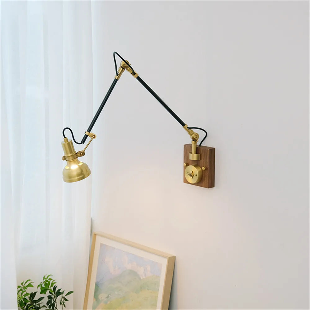 Nordic retro copper wall light with adjustable swing arm