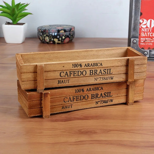 vintage wooden planter for succulents and flowers - vue 4 sur 8