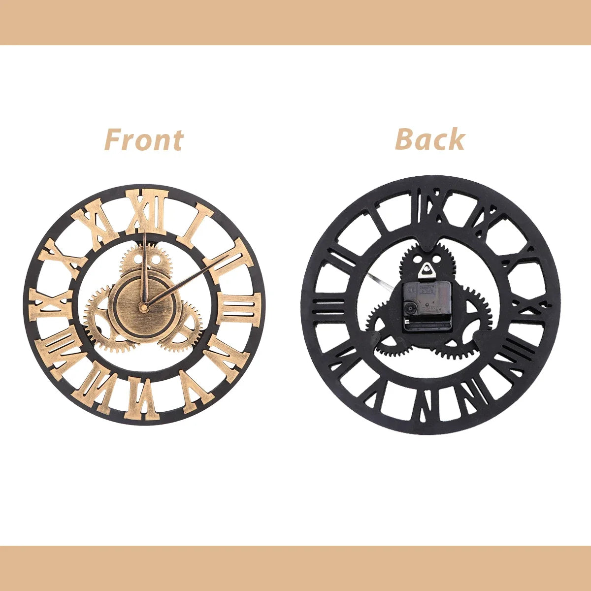 retro industrial style decorative wall clock with gears - vue 8 sur 8