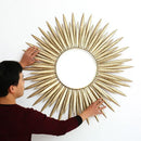 European design 3D sunflower wrought iron decorative wall mirror
