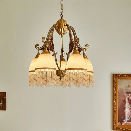 Retro copper chandelier with vintage medieval pendants - vue 6 sur 8