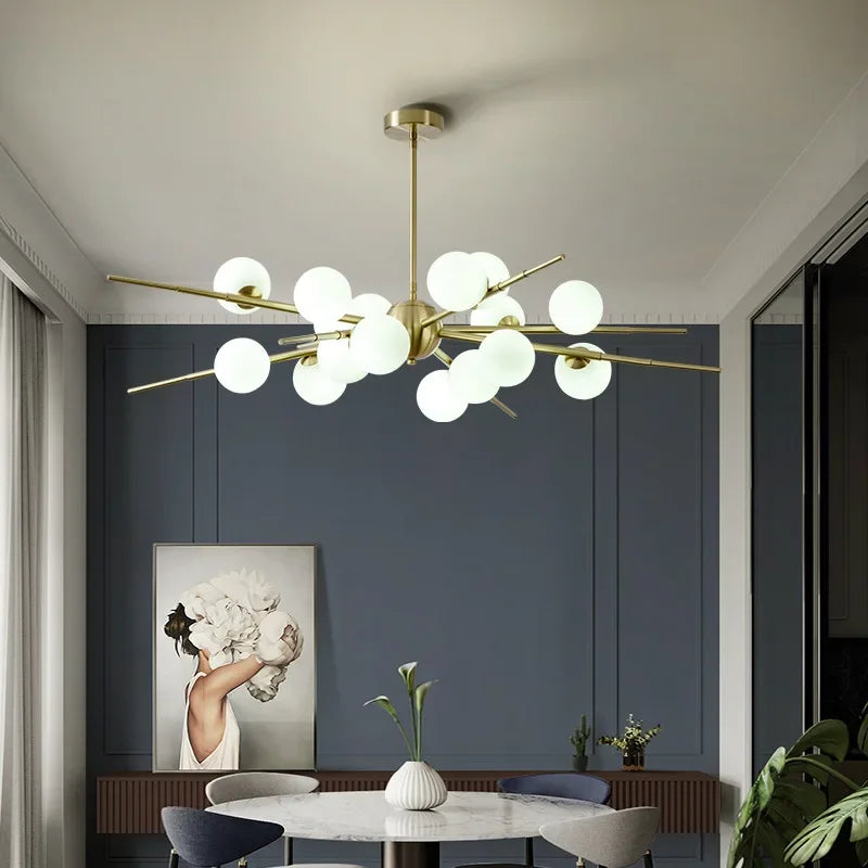 Modern LED glass ball chandelier for home decoration - vue 3 sur 9