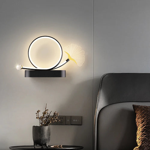 Tricolour LED wall light with eye protection and ginkgo leaf design