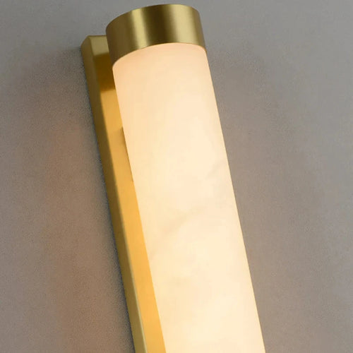 Cylindrical natural marble and gold brass wall light for hotels - vue 5 sur 6