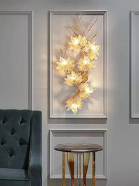 Modern g4 LED copper and glass lamp with maple leaves
