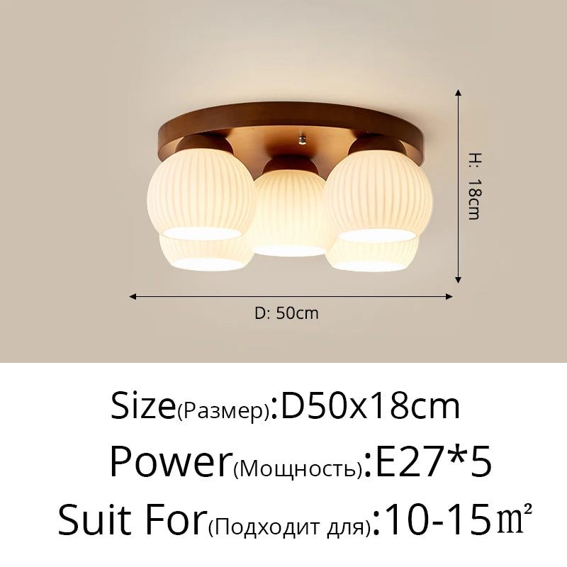 Nordic log pendant light Japanese tatami solid wood ceiling lamp - vue 13 sur 14