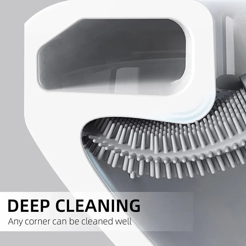 Silicone toilet brush with wall holder and long handle - vue 4 sur 10