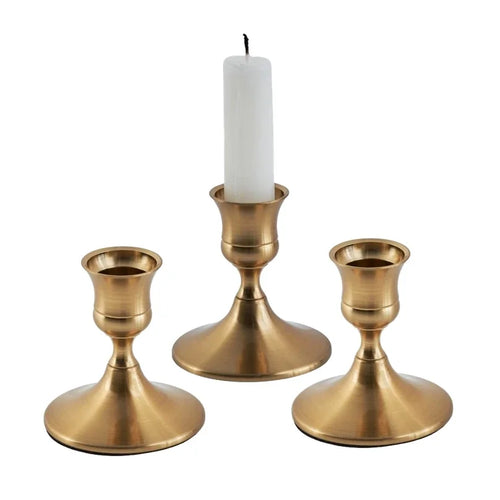 Set of three gold brass candle holders for weddings and dinners - vue 14 sur 18