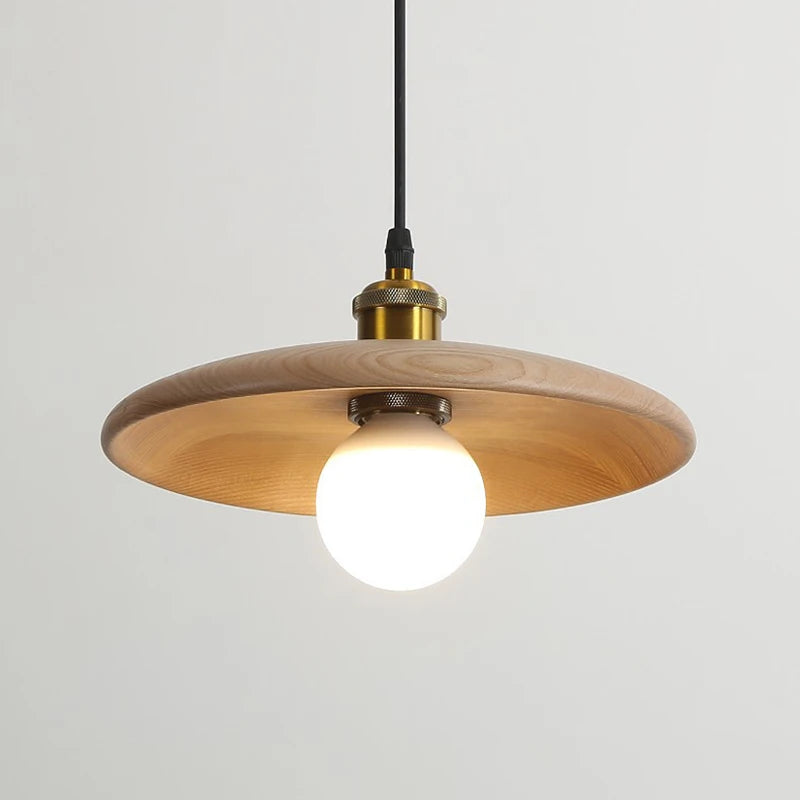 Idyllic style wooden flying saucer pendant lamp e27 for dining table, restaurant, bedside and tea room
