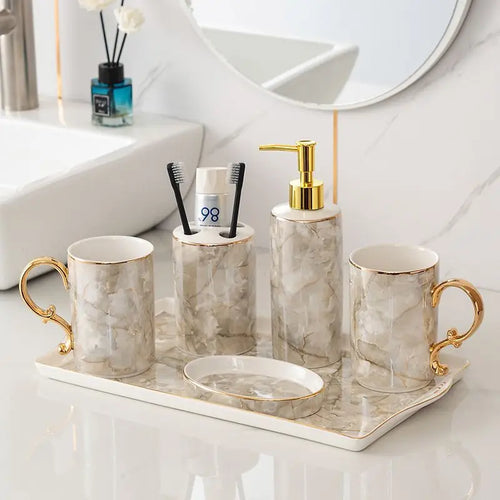 decorative and practical marbled ceramic bathroom accessories - vue 2 sur 18