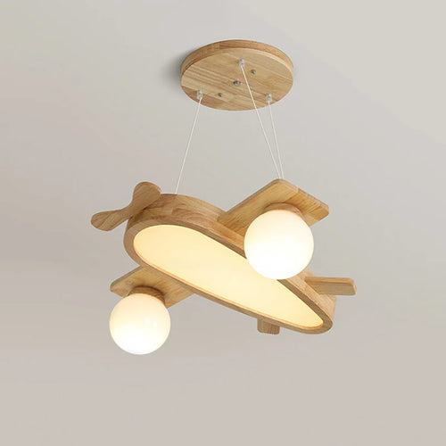 Solid wood airplane pendant light for children - vue 2 sur 8