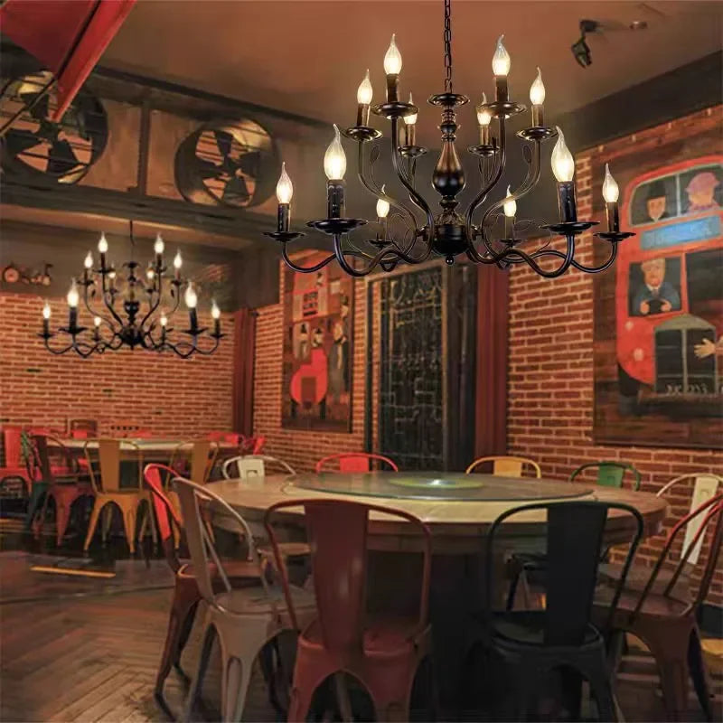 Retro industrial iron candle-style chandelier for interior decor - vue 3 sur 11