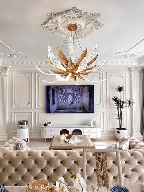 Dimmable copper and glass LED chandelier for indoor use - vue 5 sur 11