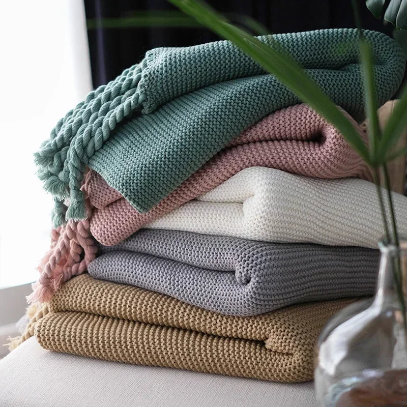 Nordic geometric knit throw warm blanket for living room - vue 3 sur 7