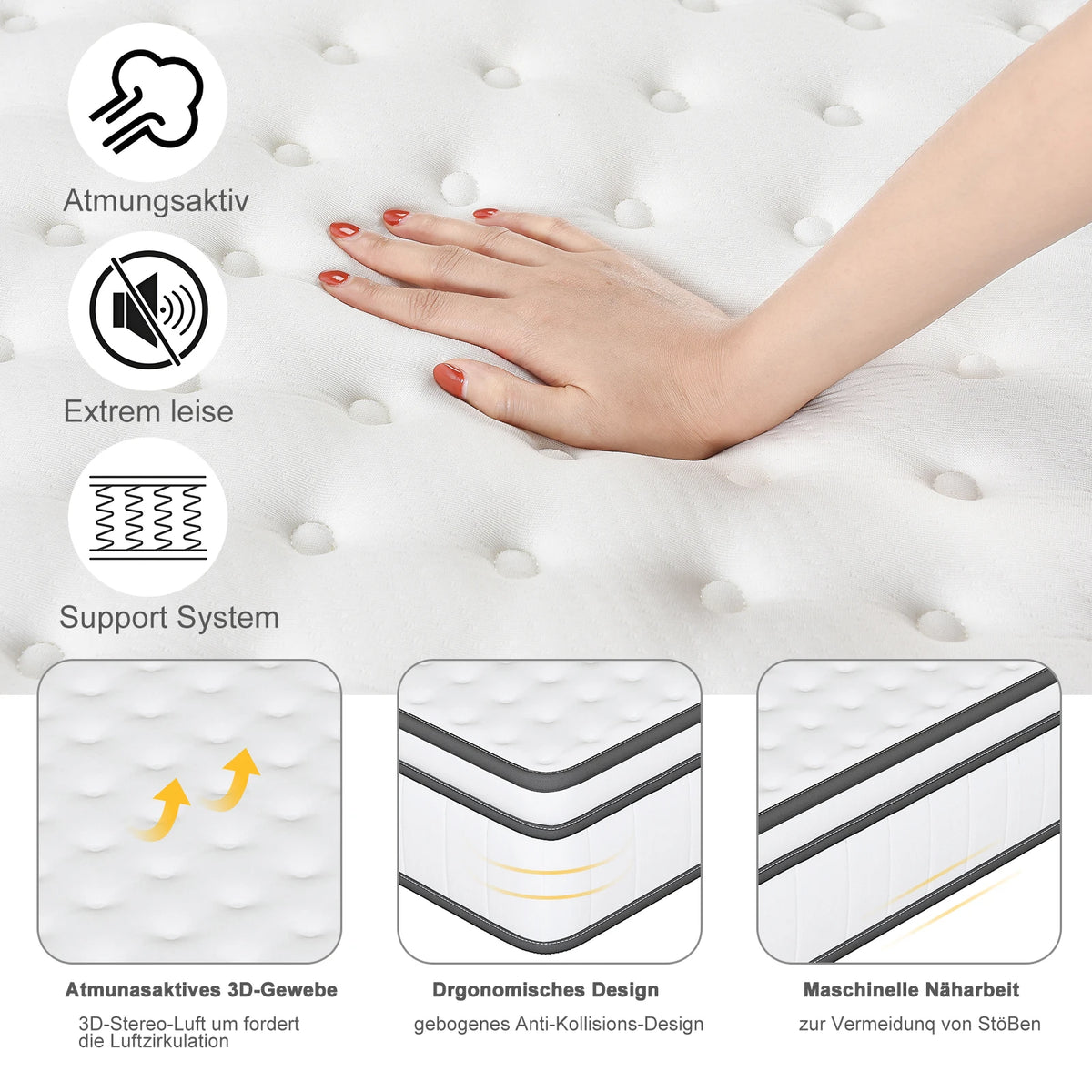 7-Zone Spring Matratze 25cm thick,Medium-Firm Orthopaedic, Extra Comfort, Breathable & Quiet,Breathable 3D fabric