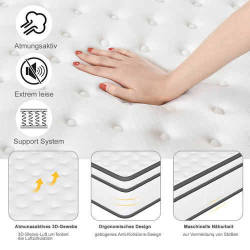 7-Zone Spring Matratze 25cm thick,Medium-Firm Orthopedic, Extra Comfort, Breathable &amp; Quiet,Breathable 3D fabric - vue 3 sur 9