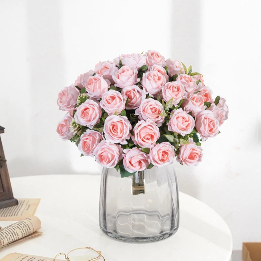 bouquet of artificial silk roses for decorations and festive events
