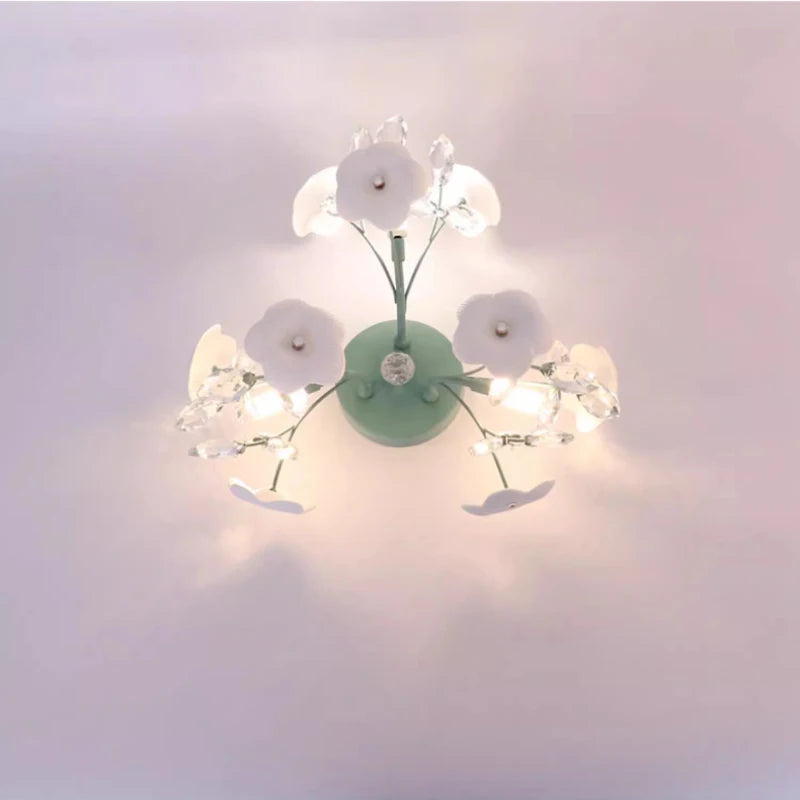 Pastoral style crystal ceiling light with Nordic petals
