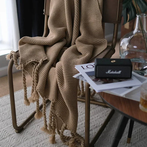 Nordic knit throw with modern geometric pattern for living room