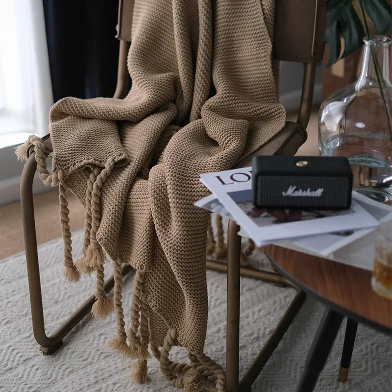 Nordic knit throw with modern geometric pattern for living room