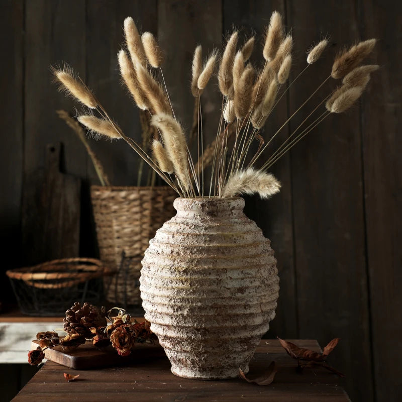 retro vase in raw clay vintage style handmade craft decoration