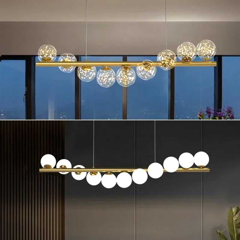Nordic gold long glass ball chandelier for bar