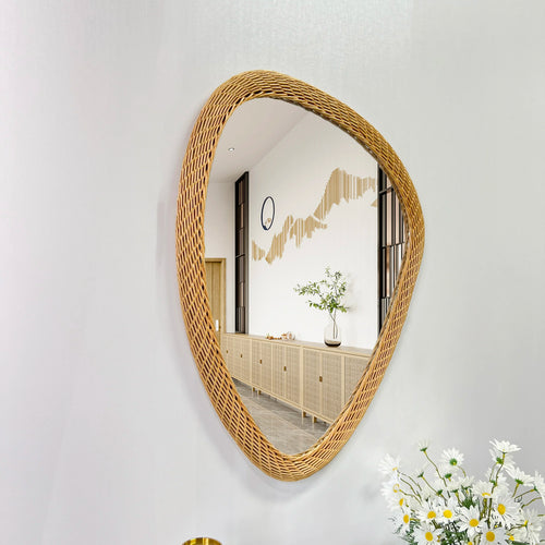 Handmade rattan bohemian woven mirror artisan home decor - vue 4 sur 6