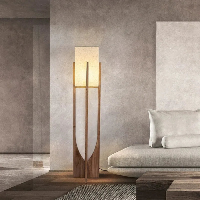 Chinese solid wood floor lamp with LED, vertical nordic style for living room, bedroom or bedside - premium decor - vue 5 sur 12
