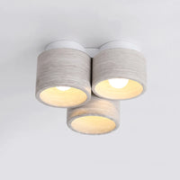 Modern LED ceiling light with 3 heads in wood grain stone wabi sabi style
