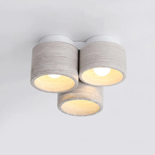 Modern LED ceiling light with 3 heads in wood grain stone wabi sabi style