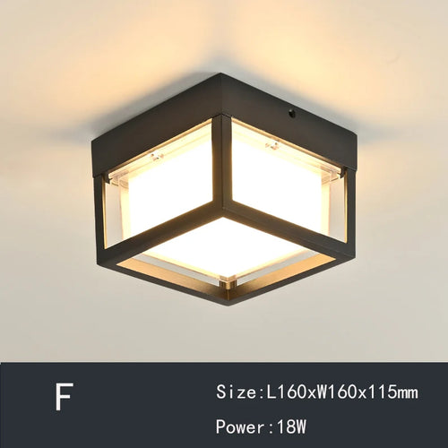 Waterproof round square ceiling light for garden and balcony - vue 2 sur 12