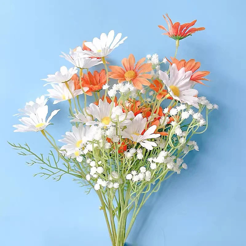 5 white daisy heads artificial flowers for festive decorations