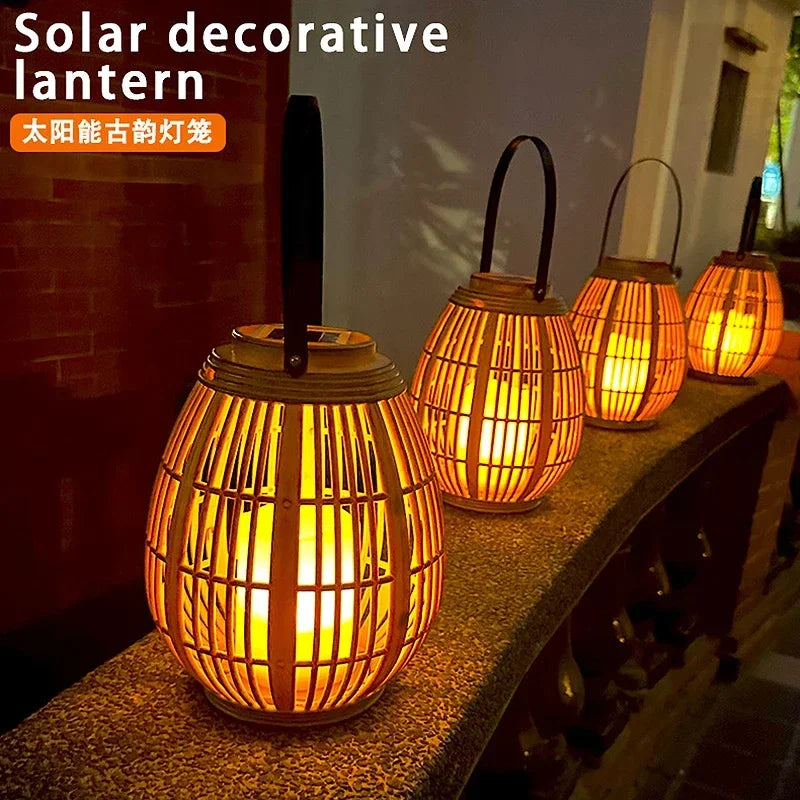 Solar rattan lantern for balcony and decorative garden